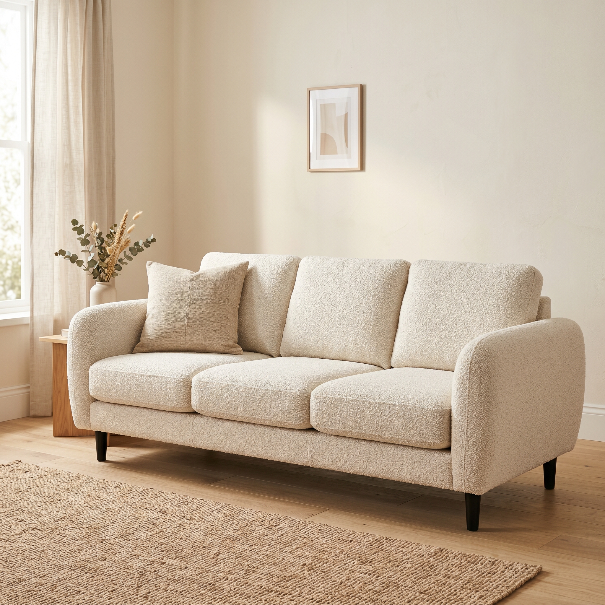 Cream boucle 3-seater sofa