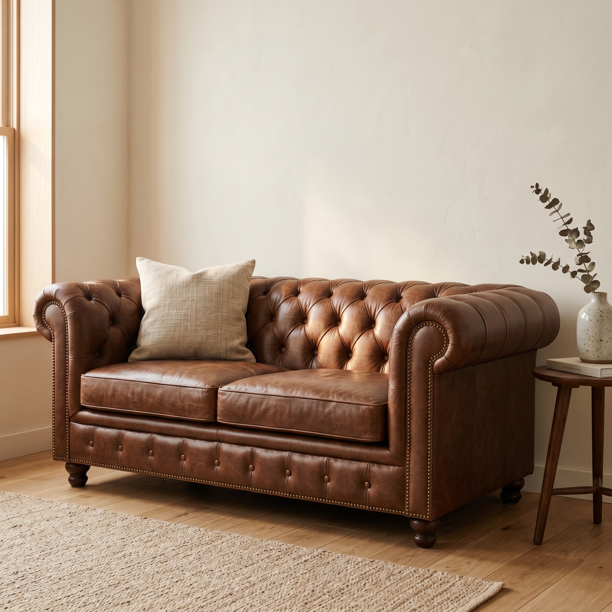 Walnut leather Chesterfield sofa