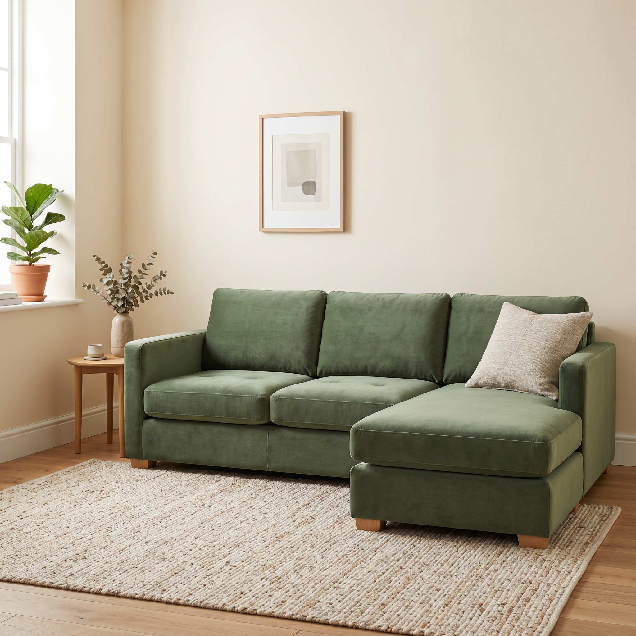 Sage green velvet sectional sofa