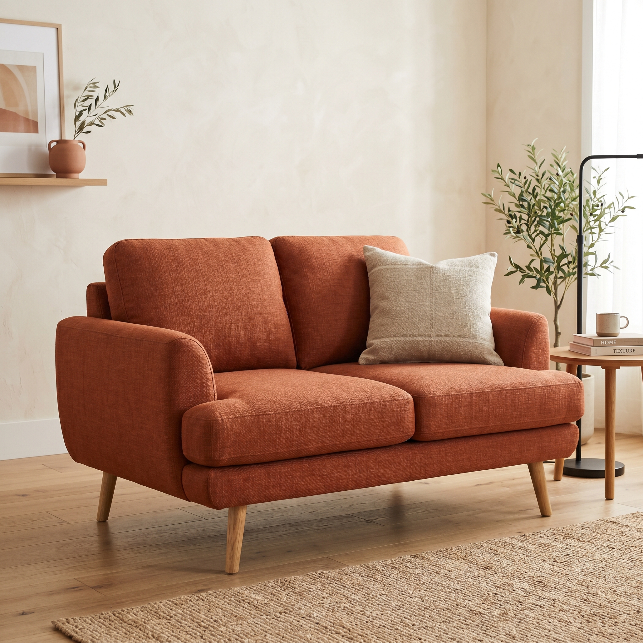 Terracotta linen loveseat